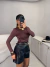 Blusa manga longa poliamida - marrom - loja online