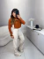 Cropped manga longa com gola alta em tricot - terracota - loja online