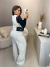 Conjunto em tricot mousse de calça e colete risca de giz - off white na internet
