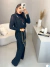 Conjunto em tricot mousse de calça e colete risca de giz - preto