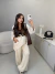 Conjunto de calça e cardigã com botões frontal em tricot premium - creme na internet