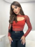 Body manga longa tule com detalhe no busto - terracota