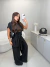 Conjunto alfaiataria marrant calça e blusa com botões amarração - preto na internet