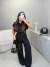 Conjunto alfaiataria marrant calça e blusa com botões amarração - preto - loja online