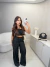 Conjunto de cropped corda e calça em alfaiataria premium - preto - comprar online