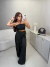 Conjunto de cropped corda e calça em alfaiataria premium - preto na internet