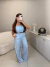 Conjunto de cropped corda e calça em alfaiataria premium - azul bebê na internet