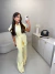 Conjunto alfaiataria marrant calça e blusa com botões amarração - amarelo na internet