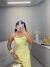 Vestido midi cetim com fenda lateral - amarelo