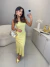 Vestido midi cetim com fenda lateral - amarelo - loja online