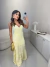 Vestido longo com bordados no linho - amarelo manteiga - comprar online