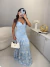 Vestido longo com bordados no linho - azul bebê - loja online