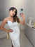 Vestido midi cetim com fenda lateral - off white - online store
