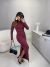 Vestido franzido manga longa - bordô - loja online