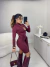 Image of Vestido poliamida curto manga longa com amarração frontal - bordô