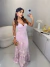 Vestido longo com bordados no linho - rosa - comprar online