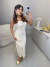 Vestido midi cetim com fenda lateral - creme - comprar online