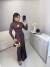 Vestido poliamida longo com amarração frontal - marrom