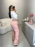 Calça jeans wide leg - rosa claro