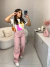 Calça jeans wide leg - rosa claro