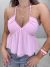 Blusa com babados frontais no crepe premium e amarração - rosa - buy online