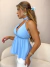 Blusa bata com babados e amarração no pescoço - azul - comprar online