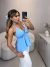 Blusa bata com babados e amarração no pescoço - azul na internet