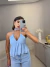 Image of Blusa com babados frontais no crepe premium e amarração - azul