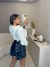 Short de couro premium com cinto bordado - preto