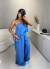 Conjunto alfaiataria calça e blusa bata assimétrica - azul na internet