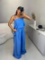 Conjunto alfaiataria calça e blusa bata assimétrica - azul - comprar online