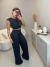 Calça paetê pantalona premium - preto