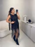 Image of Cropped de franja com aplicações de brilhos - preto
