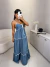 Vestido longo fluido com camadas e amarração no busto - azul - loja online