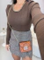 Blusa manga longa correntaria em tricot modal - marrom