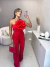 Calça social com sobreposição na cintura - vermelho - comprar online
