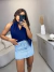 Short saia jeans barra desfiada - azul médio