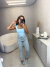 Calça jeans mom verão listras - azul - loja online
