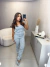 Calça jeans mom verão listras - azul