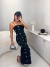 Vestido shine midi alfaiataria com aplicação cravejada - preto - comprar online