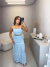 Conjunto saia longa e cropped listrado com bordado verão - azul
