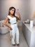 Conjunto de calça e cropped alça babados - off white