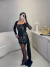 Vestido em renda premium estilo corset com ponta - preto