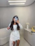 Vestido em renda premium estilo corset com ponta - off white