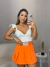 Short saia cós alto premium com cinto cravejado - laranja
