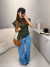 Blusa poliamida insp zara com franzido - verde oliva on internet