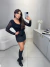 Blusa manga longa decote com aplicações de strass - preto