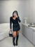 Blusa manga longa decote com aplicações de strass - preto - loja online