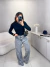 Calça jeans wide leg 100% algodão - cinza na internet