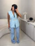 Colete tweed com cinto cravejado - azul bebê - loja online